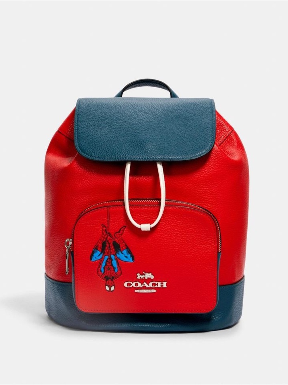 Coach Red and Blue Spider-Man Pebble Leather Backpack